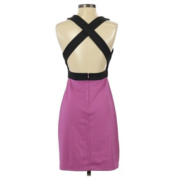 BCBG Paris Womens Sz 2 Purple Black Straps Color Block Body Con Dress - Picture 3 of 7